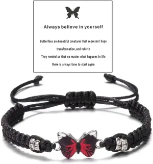 Always Believe in Yourself Butterfly Bracelet Purple Blue Butterfly Charm Bracelets for Women Adjustable Handwoven Braided Rope Butterfly Bracelet Friendship Matching Bracelet Couple Jewelry