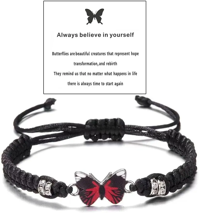 Always Believe in Yourself Butterfly Bracelet Purple Blue Butterfly Charm Bracelets for Women Adjustable Handwoven Braided Rope Butterfly Bracelet Friendship Matching Bracelet Couple Jewelry