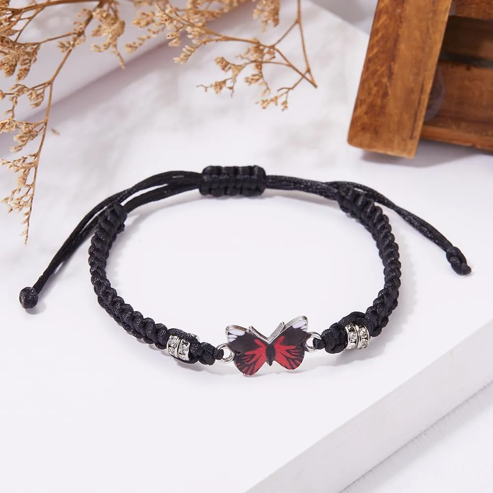 Always Believe in Yourself Butterfly Bracelet Purple Blue Butterfly Charm Bracelets for Women Adjustable Handwoven Braided Rope Butterfly Bracelet Friendship Matching Bracelet Couple Jewelry