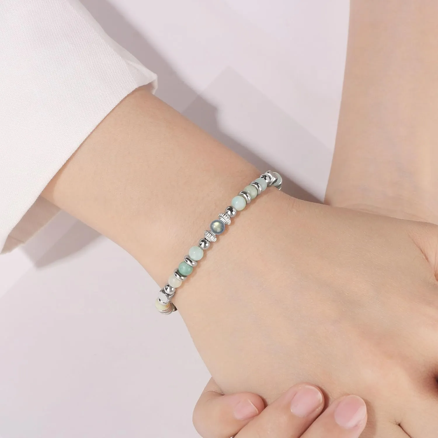      Amazonite Colorful Imperial Jasper Stainless Steel Beads Bracelets, Graduation Mothers Day Christmas Birthday Gifts for Her Women