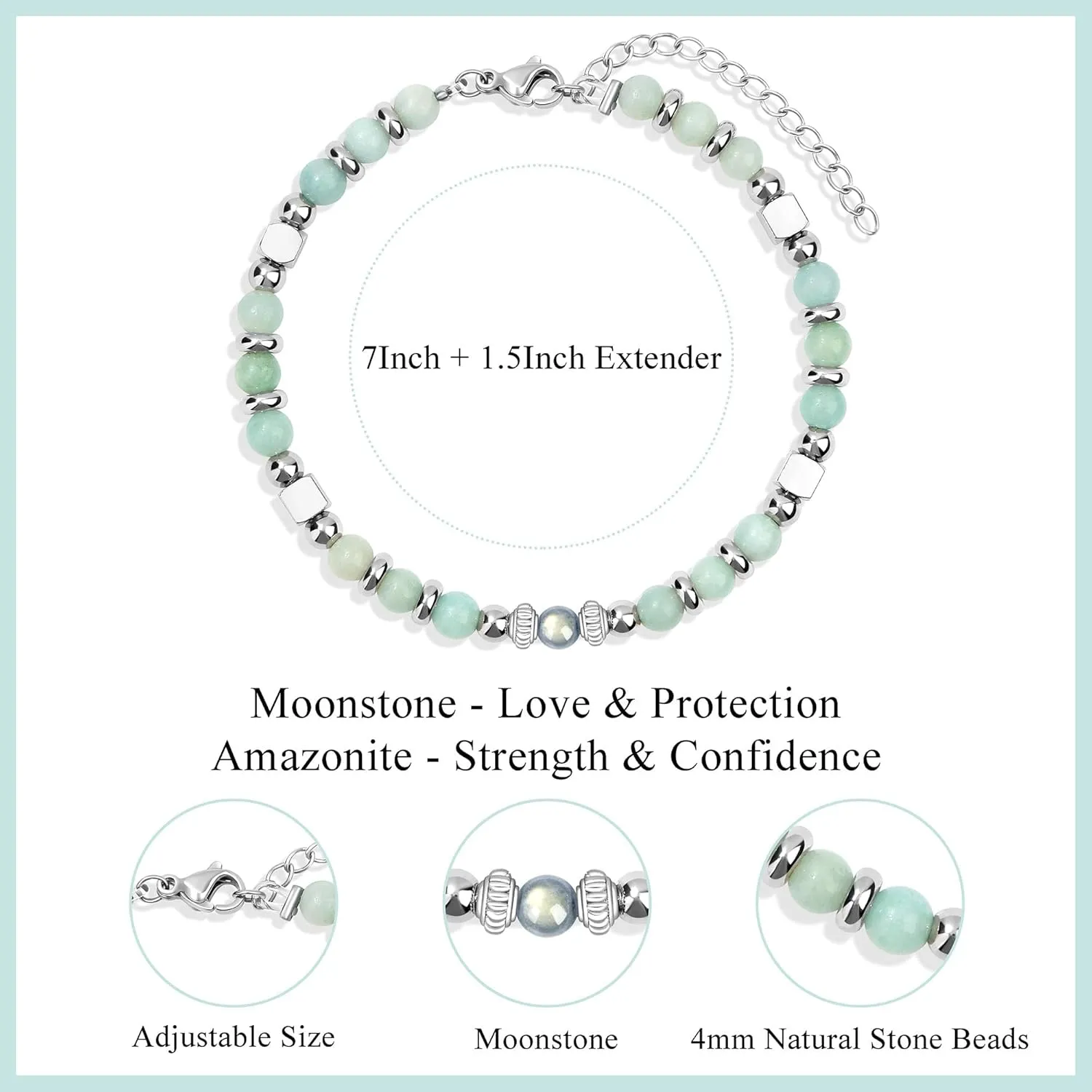      Amazonite Colorful Imperial Jasper Stainless Steel Beads Bracelets, Graduation Mothers Day Christmas Birthday Gifts for Her Women