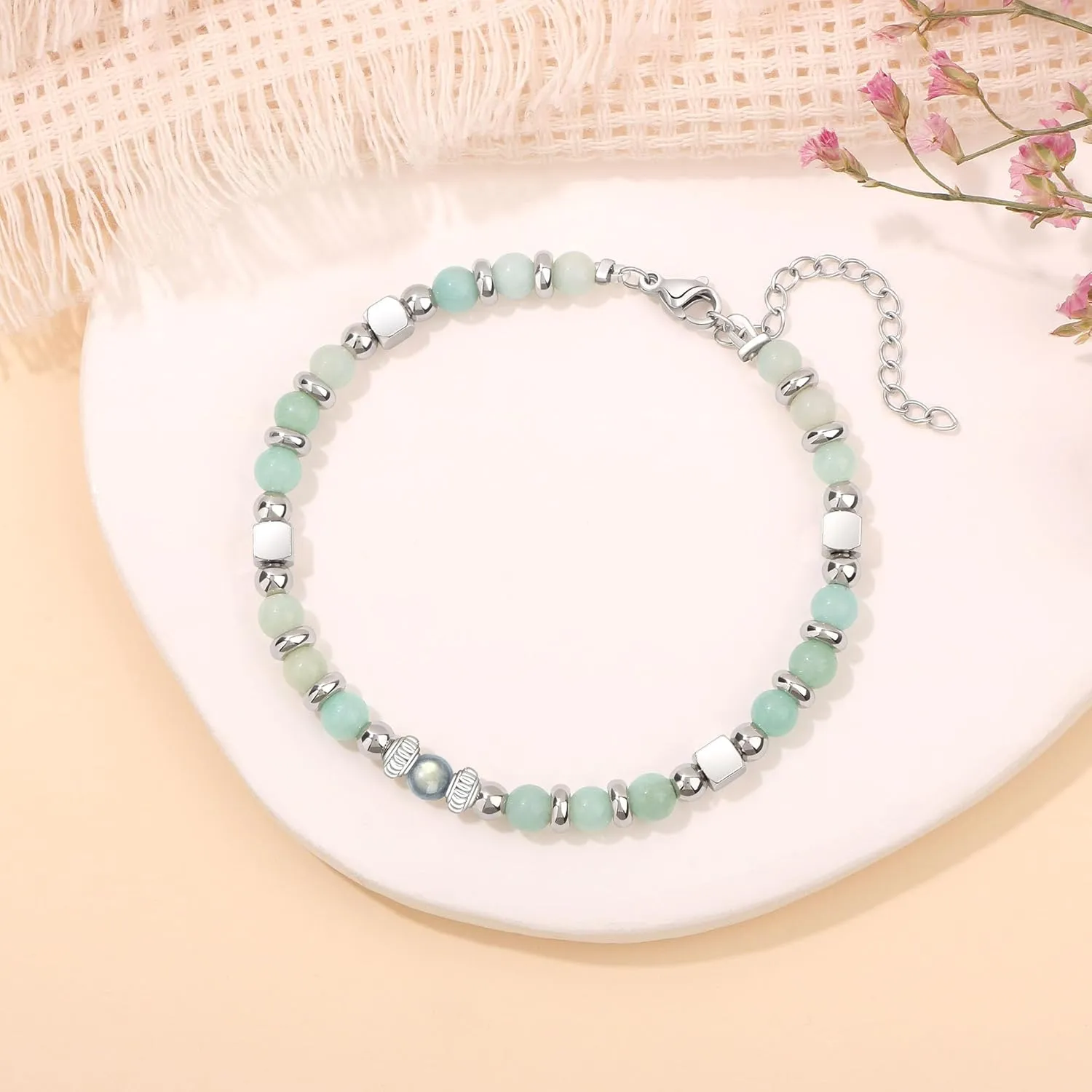      Amazonite Colorful Imperial Jasper Stainless Steel Beads Bracelets, Graduation Mothers Day Christmas Birthday Gifts for Her Women