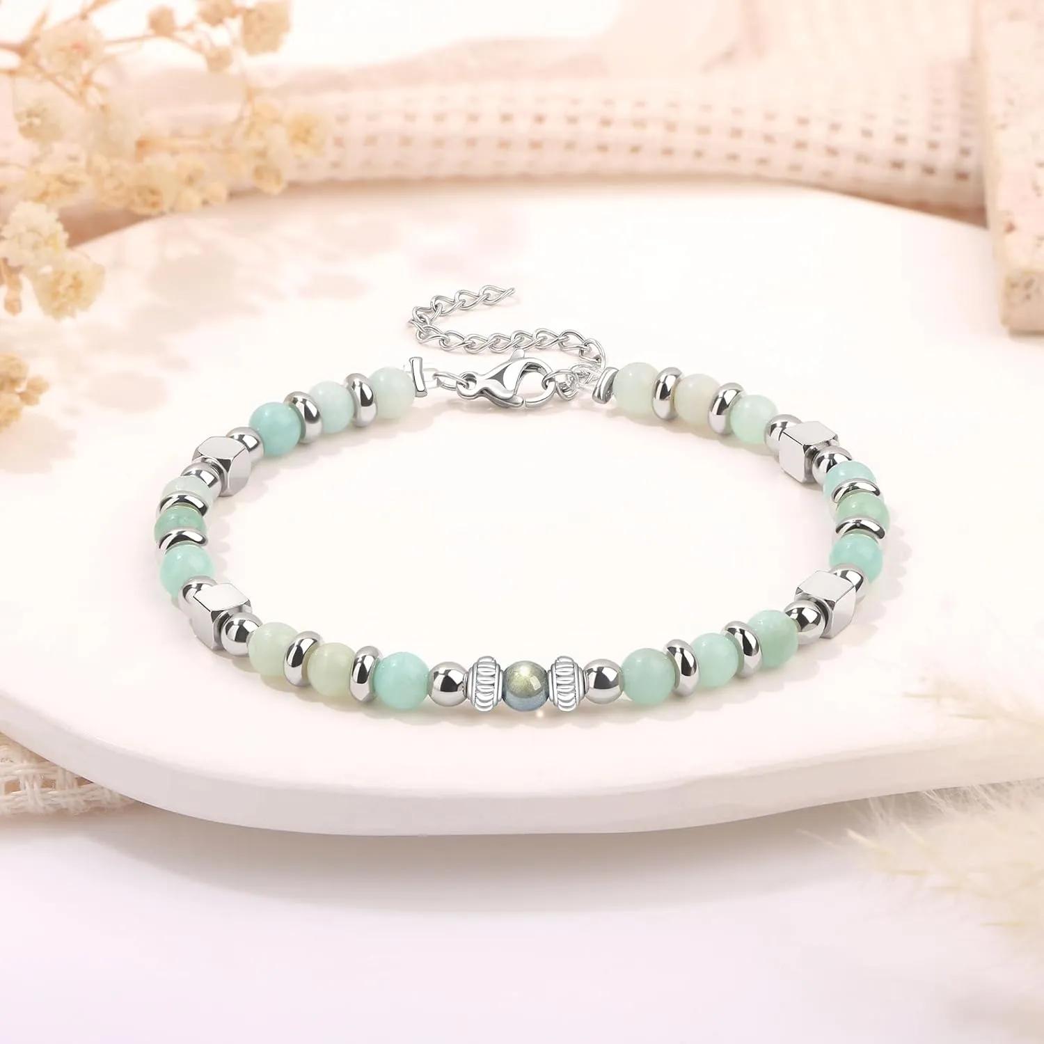      Amazonite Colorful Imperial Jasper Stainless Steel Beads Bracelets, Graduation Mothers Day Christmas Birthday Gifts for Her Women