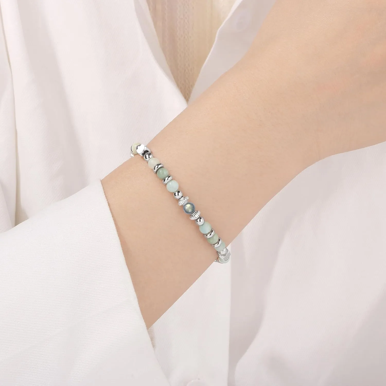      Amazonite Colorful Imperial Jasper Stainless Steel Beads Bracelets, Graduation Mothers Day Christmas Birthday Gifts for Her Women