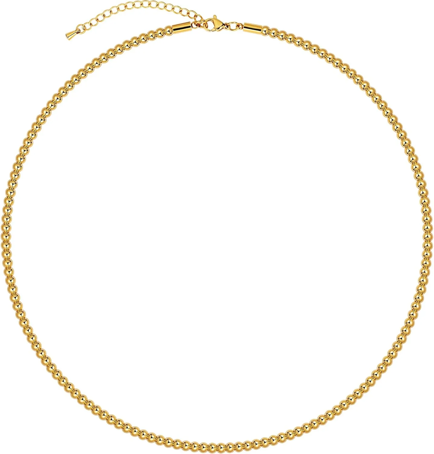 AMITER Gold/Silver Painted Bead Necklace, 3mm/ 4mm/ 5mm/ 6mm/ 8mm Ball Beaded Chain Necklaces for Women & Men