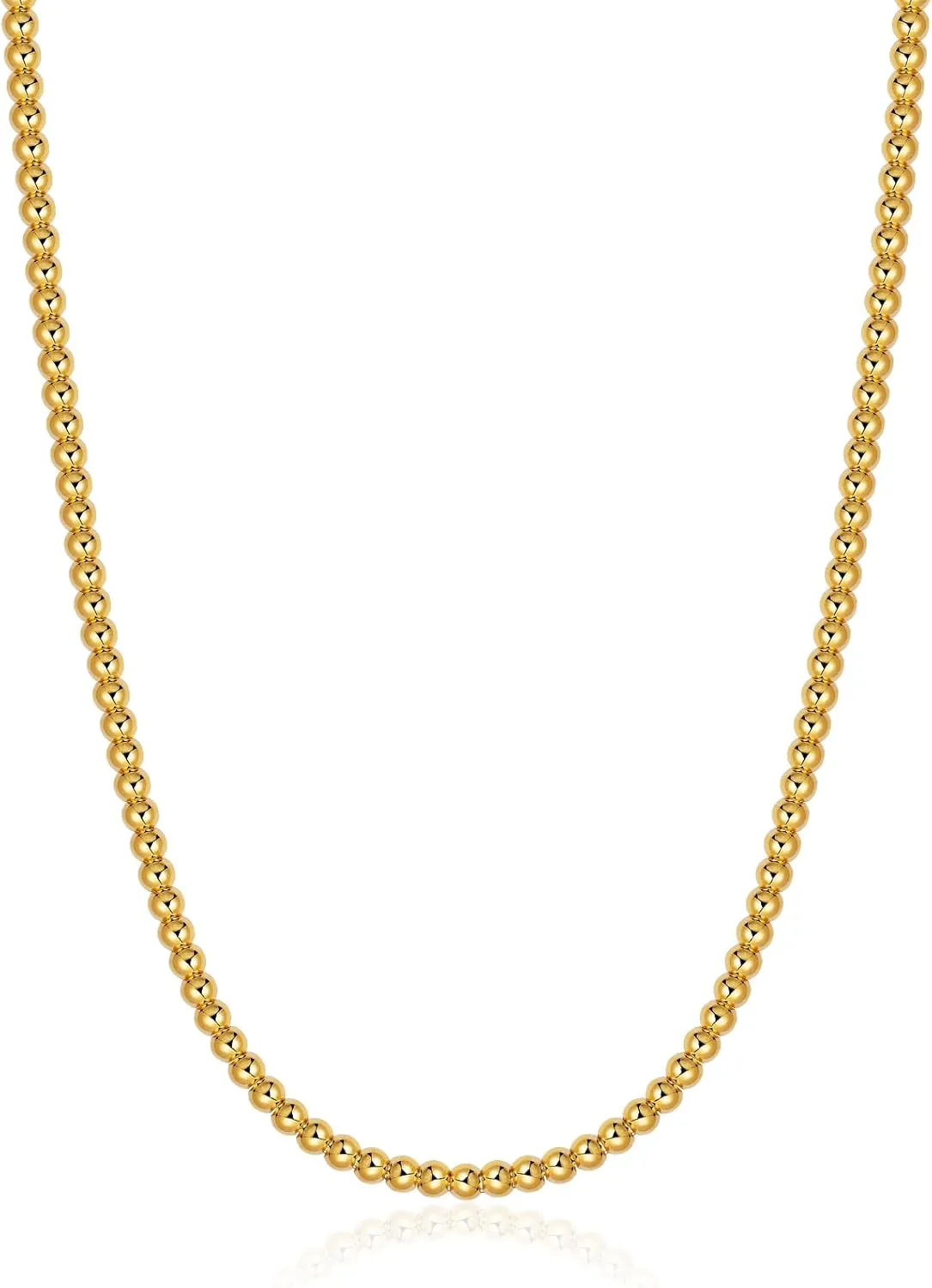 AMITER Gold/Silver Painted Bead Necklace, 3mm/ 4mm/ 5mm/ 6mm/ 8mm Ball Beaded Chain Necklaces for Women & Men