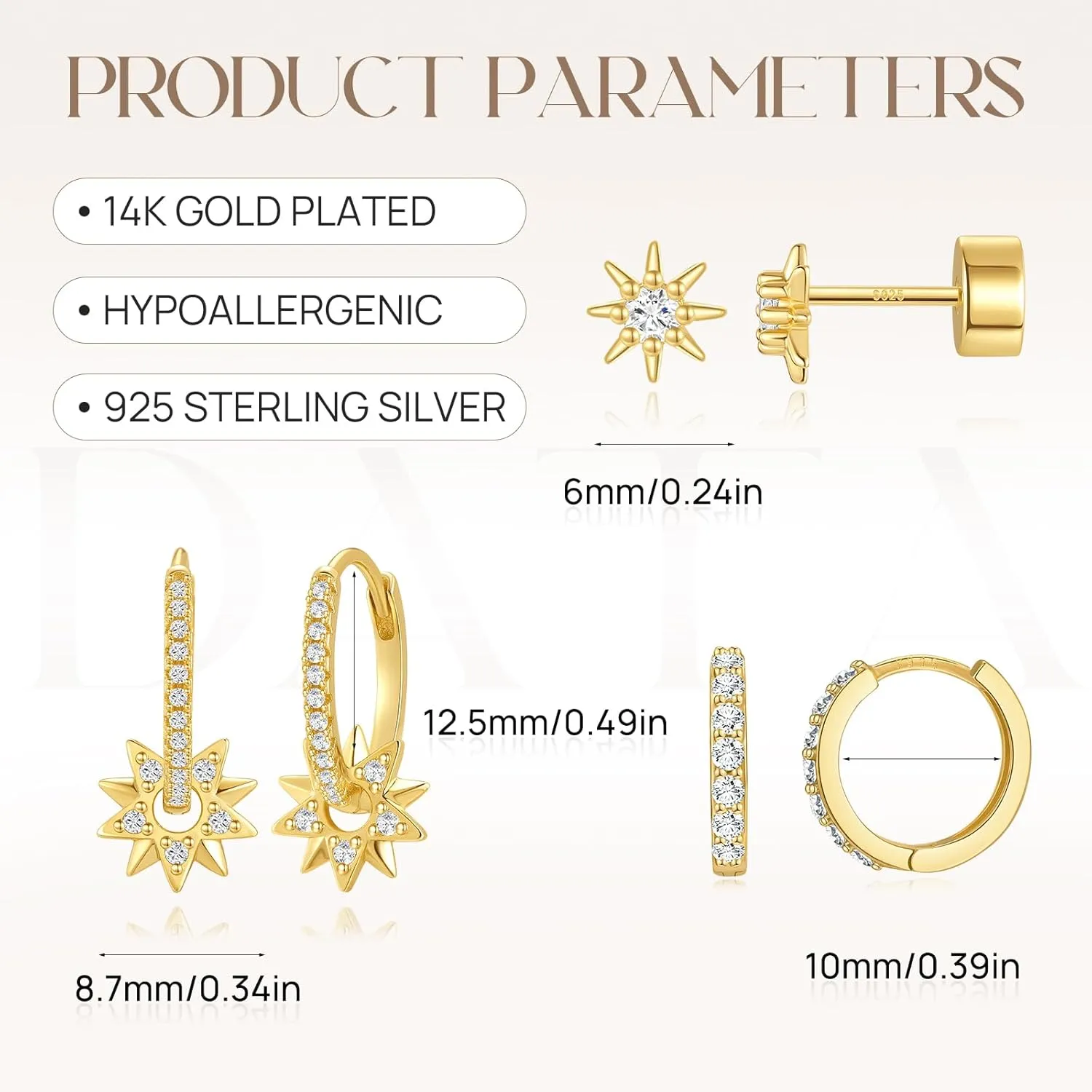 Angelady Gold Hoop Earrings Set for Women, Dainty 14K Gold Plated Stud Earring Stacks, Gold CZ Sun Star Flower Earrings Set Hypoallergenic Hoop Earring Jewelry Gifts for Women