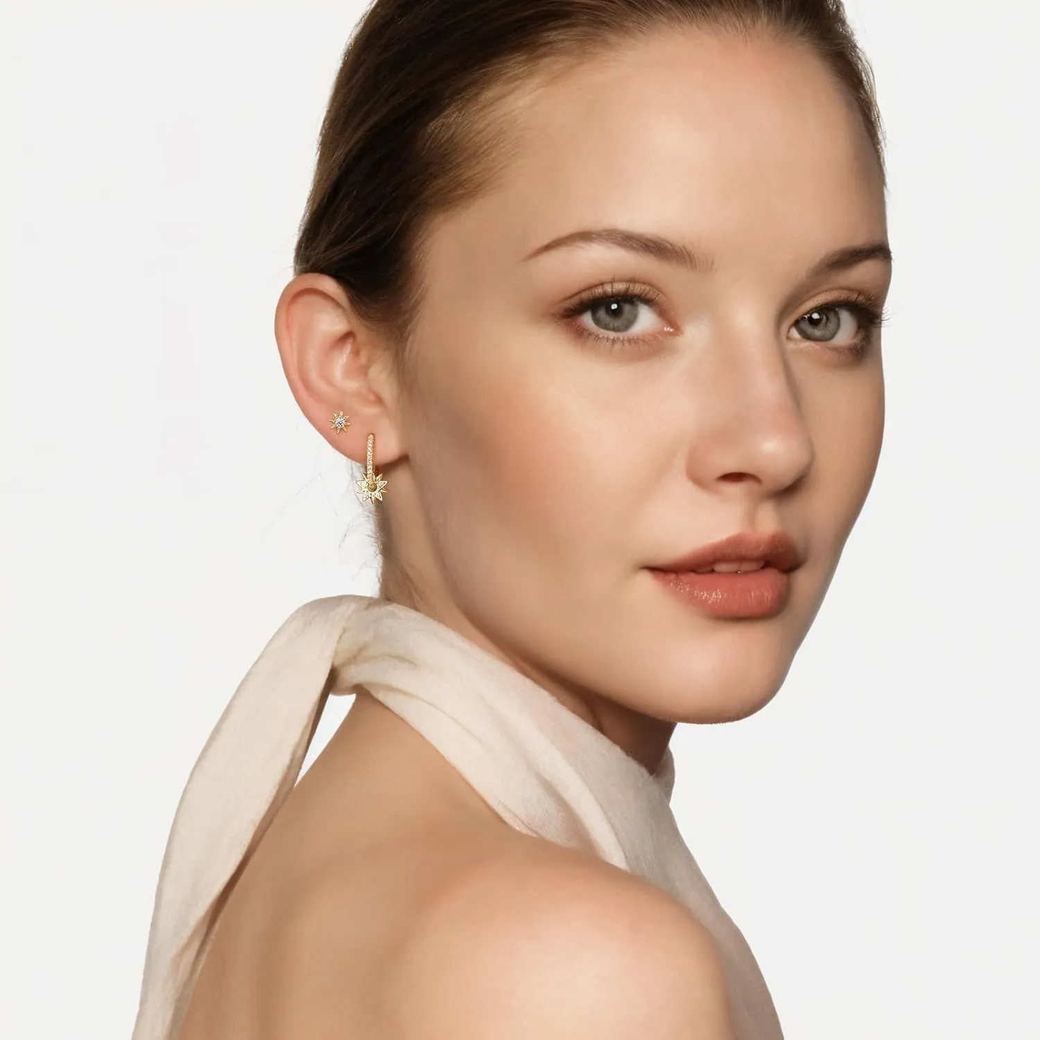 Angelady Gold Hoop Earrings Set for Women, Dainty 14K Gold Plated Stud Earring Stacks, Gold CZ Sun Star Flower Earrings Set Hypoallergenic Hoop Earring Jewelry Gifts for Women