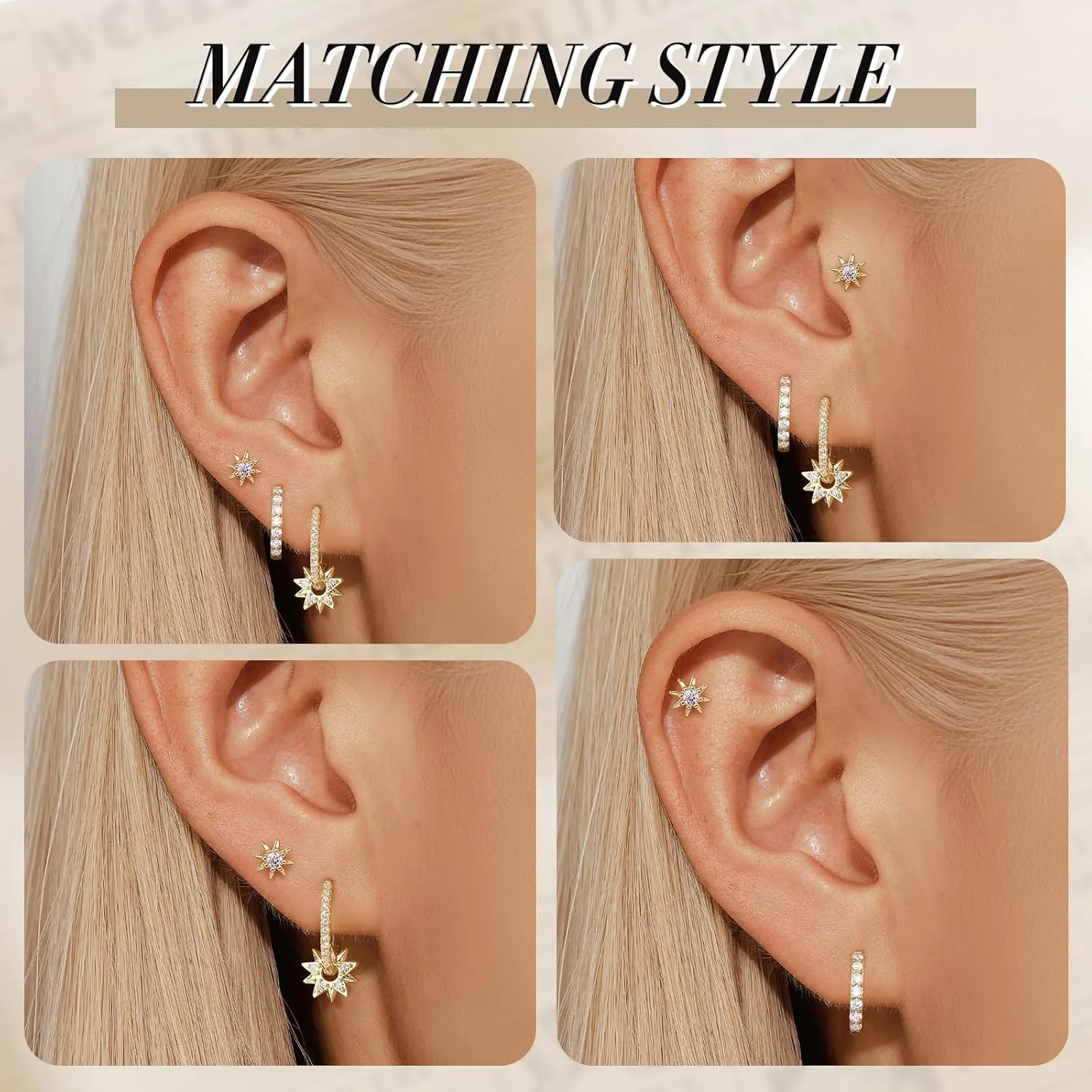 Angelady Gold Hoop Earrings Set for Women, Dainty 14K Gold Plated Stud Earring Stacks, Gold CZ Sun Star Flower Earrings Set Hypoallergenic Hoop Earring Jewelry Gifts for Women