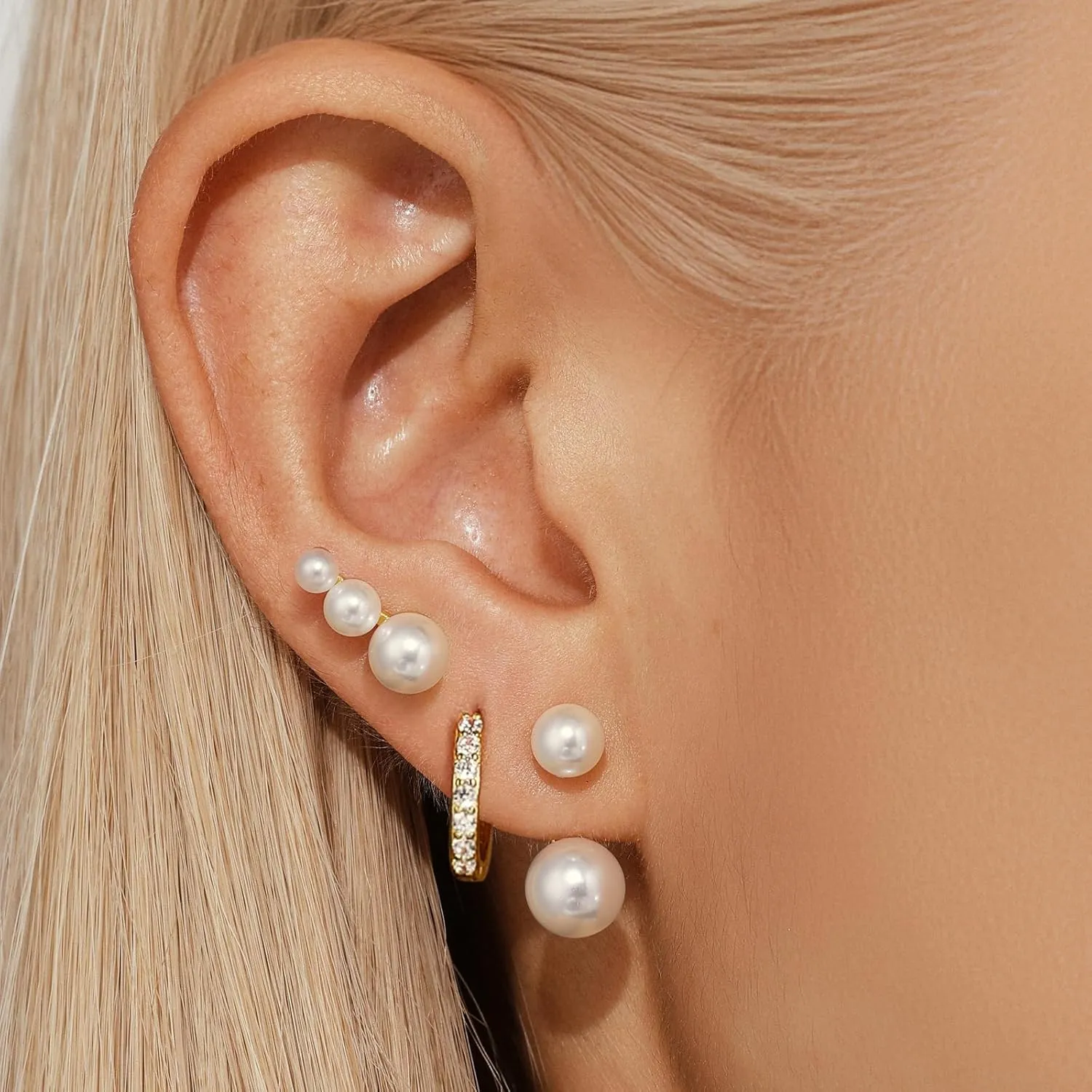 Angelady Pearl Earrings Set for Women, Trendy Pearl Stud Hoop Earring Stacks Gold, Dainty Pearls Earring Jewelry for Women, Valentines Day Earrings Gifts for Her