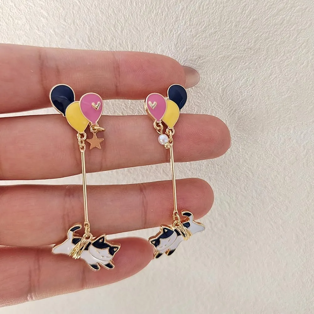 Anime Cat Earrings For Women Cute Pendant Earrings Enamel Cat Sterling Silver Stud Hypoallergenic Earrings