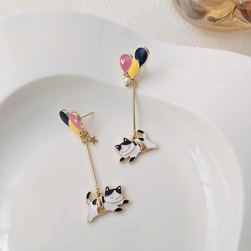 Anime Cat Earrings For Women Cute Pendant Earrings Enamel Cat Sterling Silver Stud Hypoallergenic Earrings