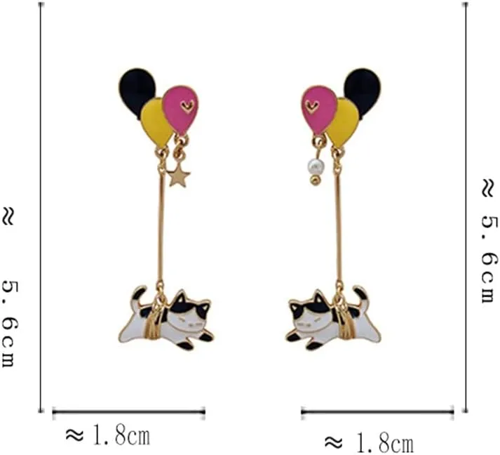 Anime Cat Earrings For Women Cute Pendant Earrings Enamel Cat Sterling Silver Stud Hypoallergenic Earrings