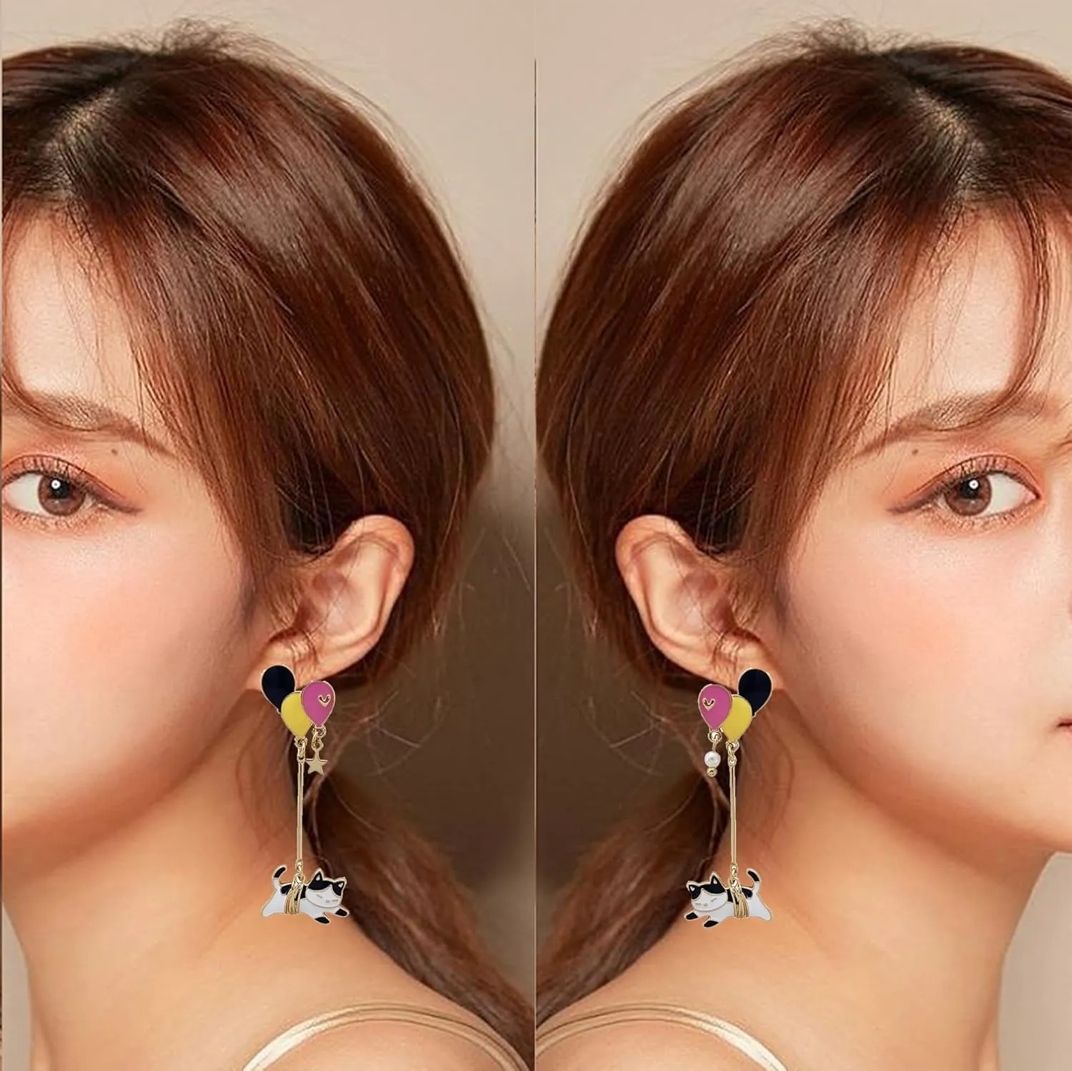 Anime Cat Earrings For Women Cute Pendant Earrings Enamel Cat Sterling Silver Stud Hypoallergenic Earrings