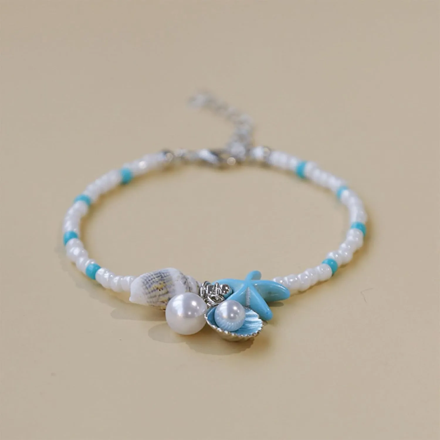 Ankle Bracelet for Women Beach Puka Shell Anklet Waterproof Starfish Seashell Pearl Anklets Stretch Beaded Ankle Bracelets Boho Beach Anklet Jewelry for Summer Beach Party