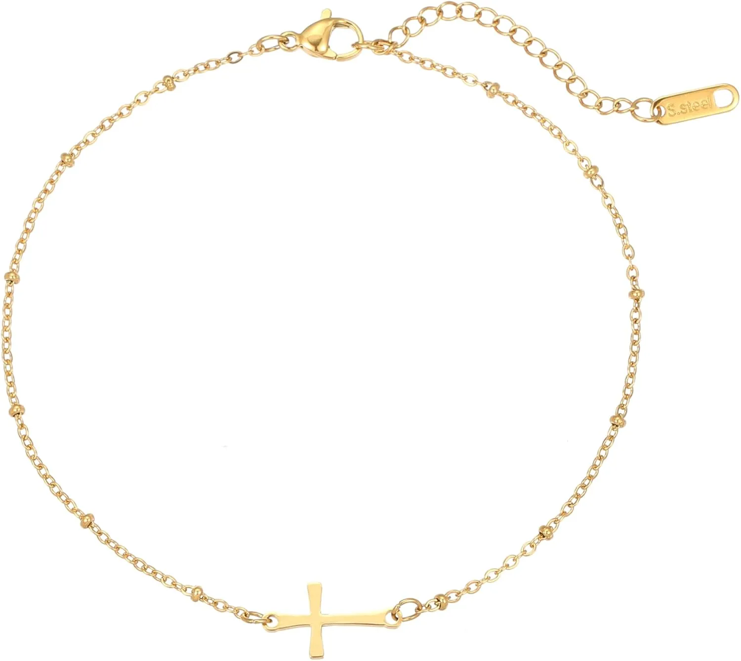 Ankle Bracelets for Women Dainty 18K Gold Plated Anklet Waterproof Round Beaded Paperclip Herringbone Pearl Chain Anklets Waterproof Beach Foot Jewelry