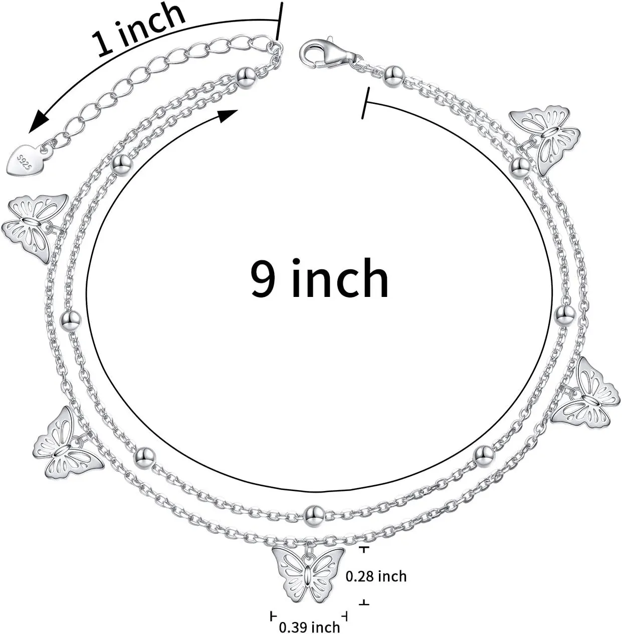 Anklet for Women S925 Sterling Silver Adjustable Foot Ankle Bracelet
