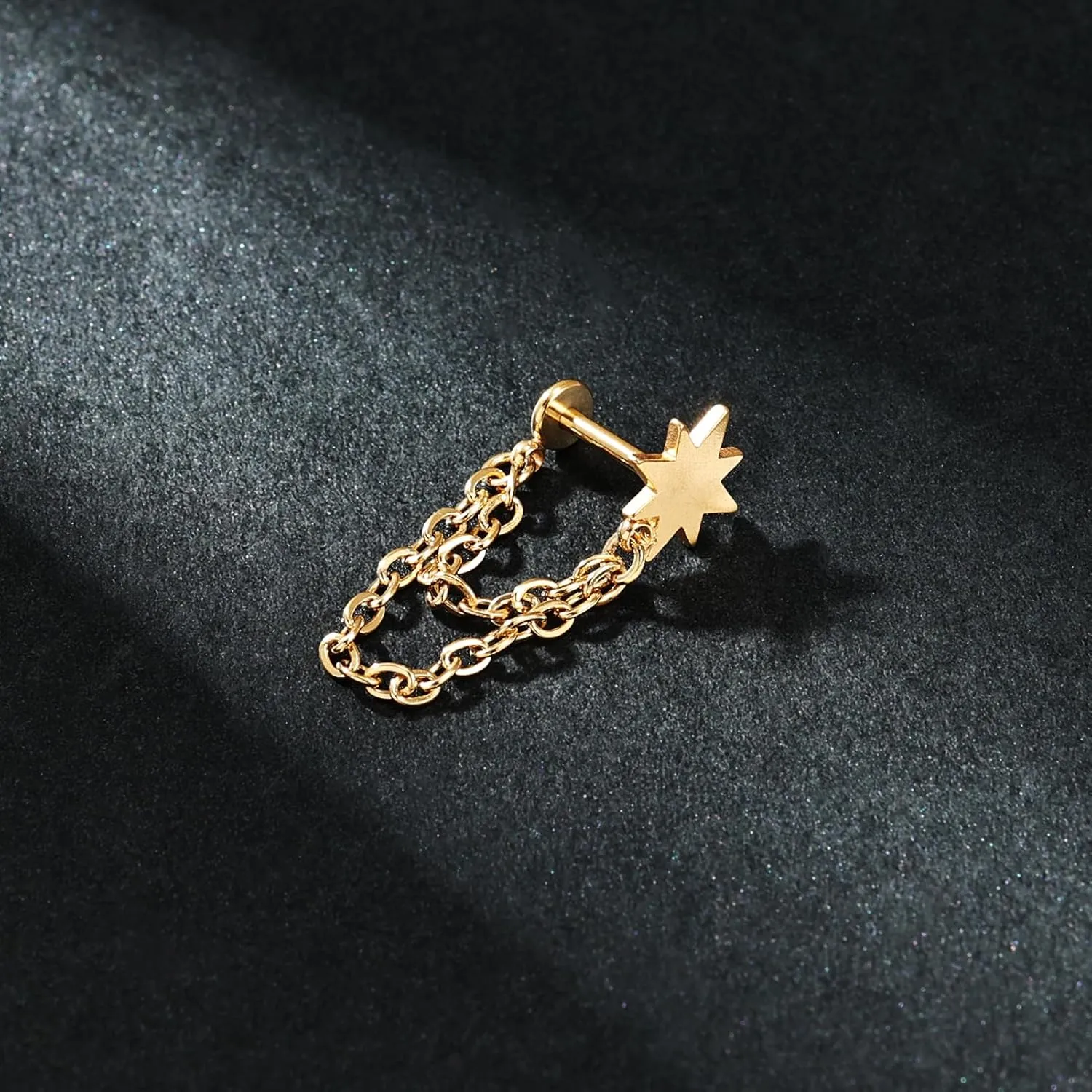 AoedeJ 2 Pairs Flat Back Stud Earrings Push In Flat Back Earrings for Cartilage Earring Moon Star Square Round Chain Threadless Flat Back Earrings for Women