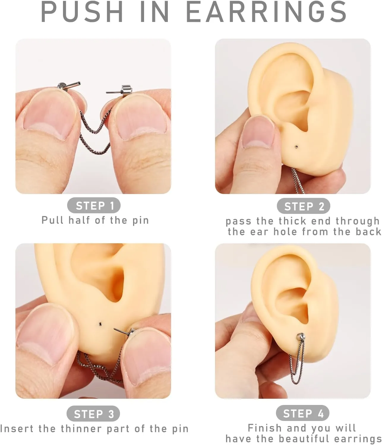 AoedeJ 2 Pairs Flat Back Stud Earrings Push In Flat Back Earrings for Cartilage Earring Moon Star Square Round Chain Threadless Flat Back Earrings for Women