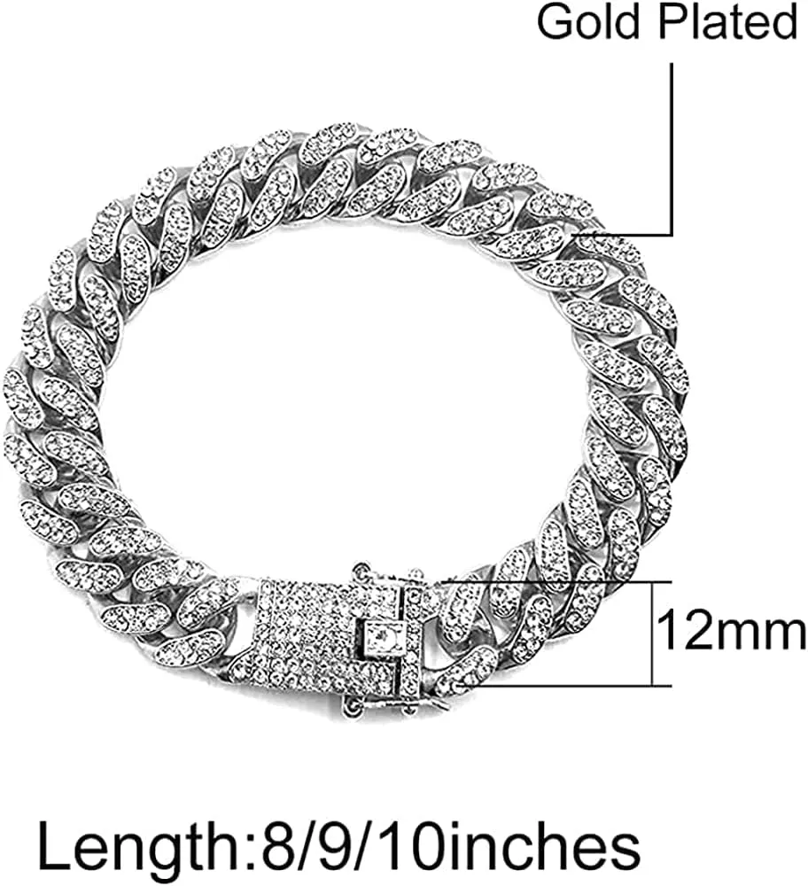 Apzzic Cuban Link Bracelet Iced Out Miami Gold Plated Hip Hop Full CZ Prong Diamond Bracelet with Giftbox Cuban Link Anklets for Men Women