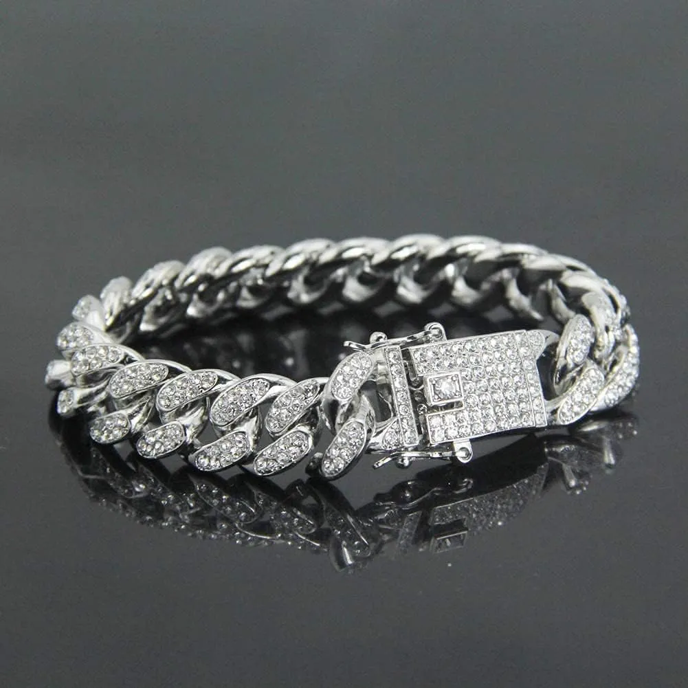 Apzzic Cuban Link Bracelet Iced Out Miami Gold Plated Hip Hop Full CZ Prong Diamond Bracelet with Giftbox Cuban Link Anklets for Men Women