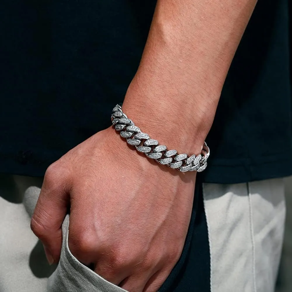 Apzzic Cuban Link Bracelet Iced Out Miami Gold Plated Hip Hop Full CZ Prong Diamond Bracelet with Giftbox Cuban Link Anklets for Men Women