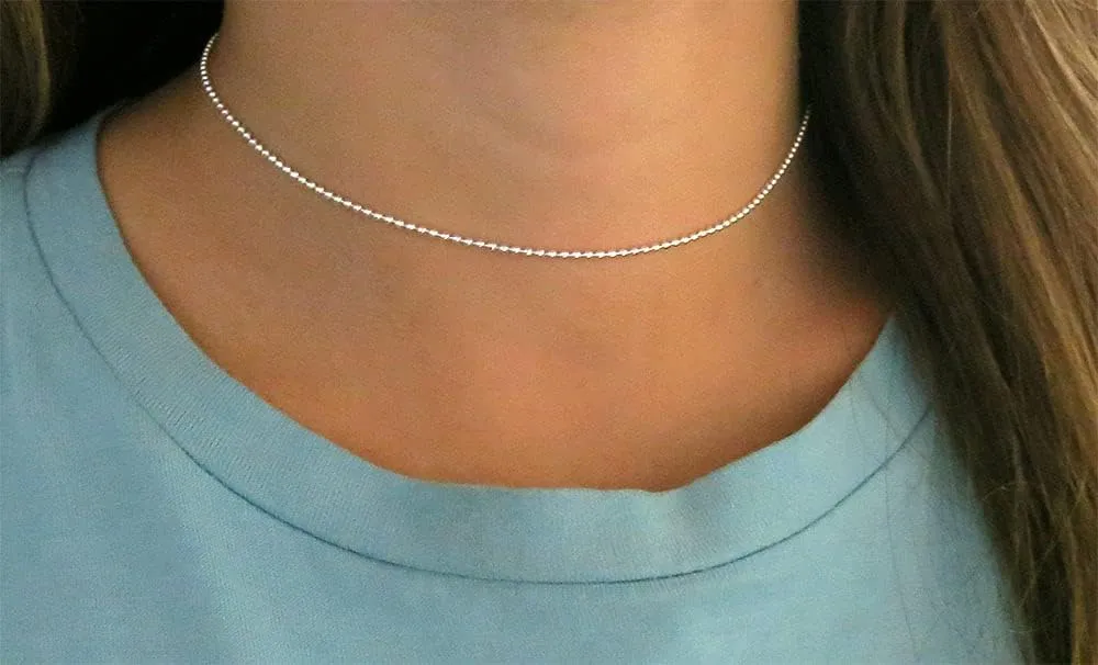 ARGENTO REALE 925 Sterling Silver Necklace 1.5MM-5MM Bead Ball Link Chain Necklace, Dog Tag Army Chain for Pendants, Pallini, Gift, silver chain, Solid Silver, 16-30 Inch made in italy