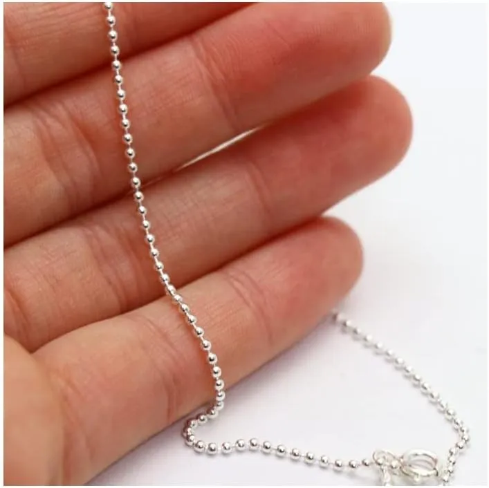 ARGENTO REALE 925 Sterling Silver Necklace 1.5MM-5MM Bead Ball Link Chain Necklace, Dog Tag Army Chain for Pendants, Pallini, Gift, silver chain, Solid Silver, 16-30 Inch made in italy