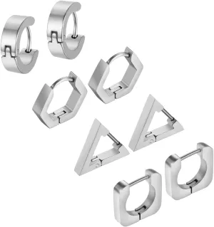 Aroncent 2-8Pcs Womens Mens Huggie Hoop Triangle Earrings Viking Runes Stainless Steel Ear Stud Novelty Black/Gold/Silver