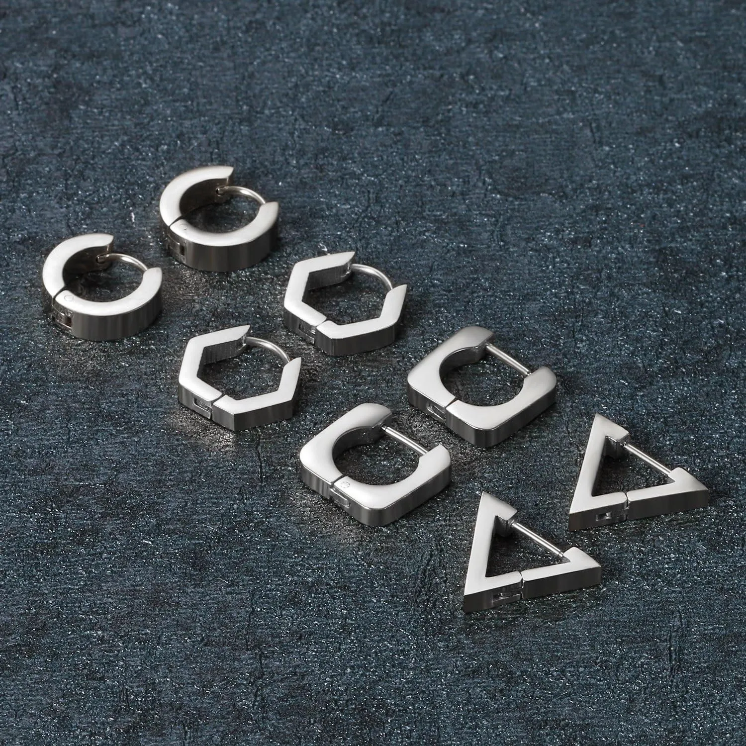 Aroncent 2-8Pcs Womens Mens Huggie Hoop Triangle Earrings Viking Runes Stainless Steel Ear Stud Novelty Black/Gold/Silver