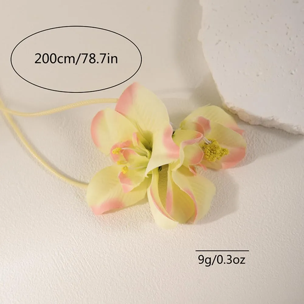 Artificial Flower Long Rope Wrap Necklace Handmade Vintage Floral Bow Tie Necklace Leather String Layered Y Necklace for Women Bridal Wedding Jewelry Gift