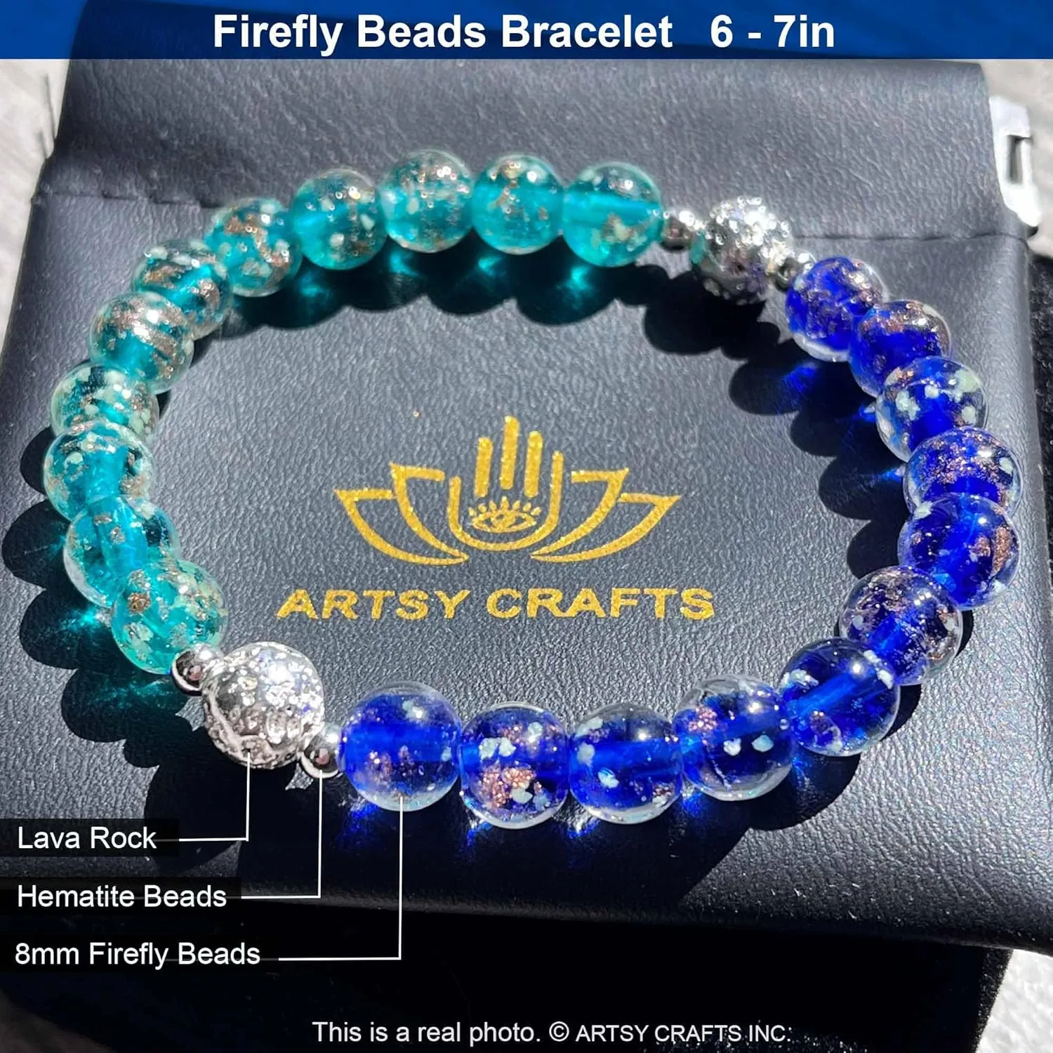 ARTSY Crafts Glow in The Dark Firefly Beads Bracelet, European Lampwork Luminous Beads Wristlet Anxiety Stress Relief Healing Crystal Chakra Bracelets for Women