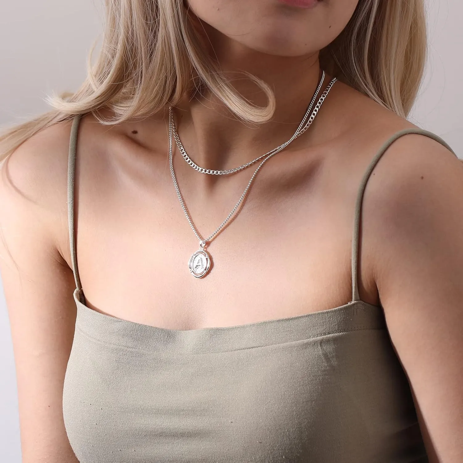 Ascona Layered Initial Necklaces for Women, A-Z Letter Pendant Capital Letter 14K Gold Plated Curb Cuban Chain Layering Necklace for Women.