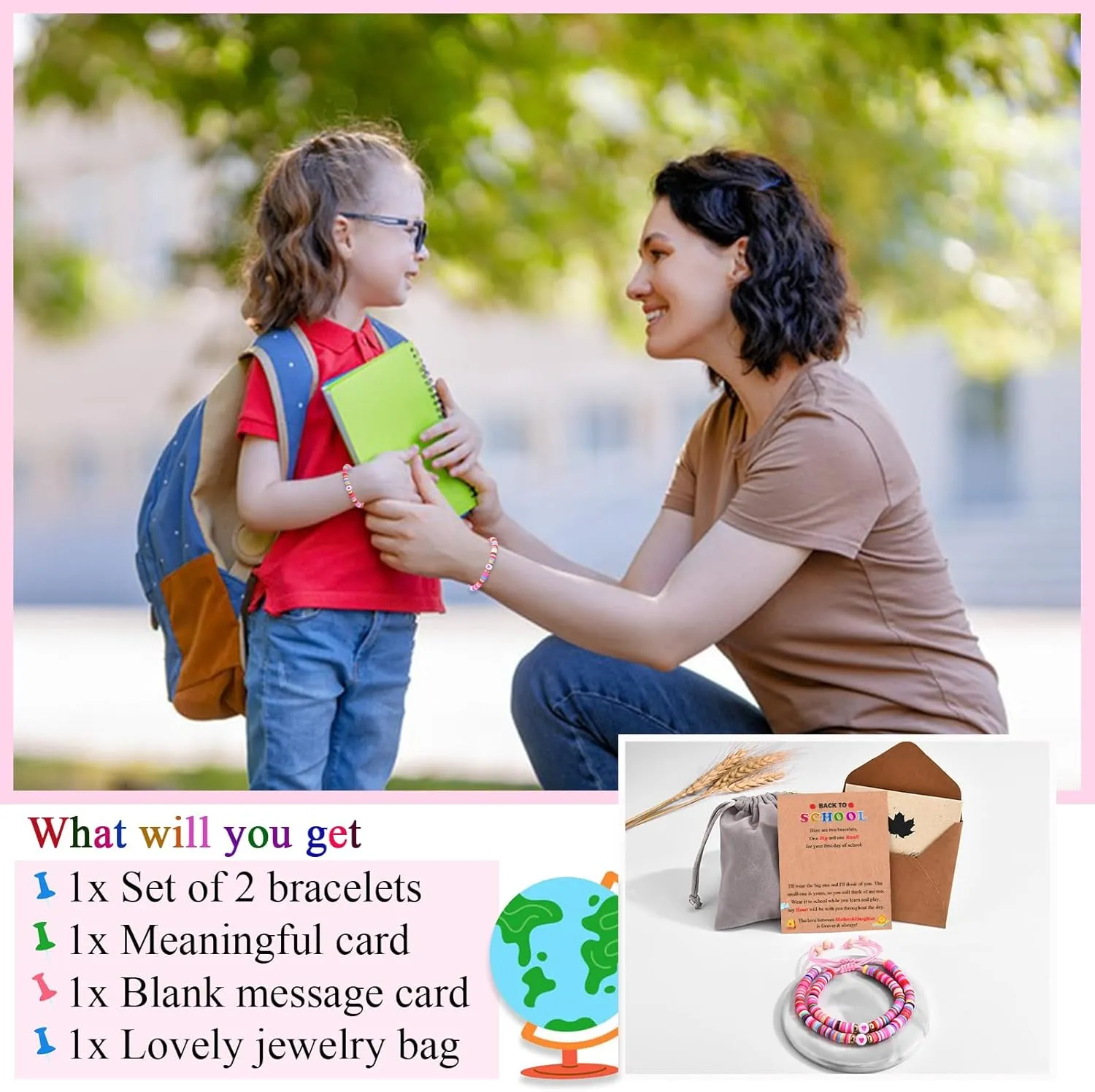Back to School/First Day of School Bracelet Gifts, First Day of Kindergarten Preschool First/Second Grade Bracelet Gifts, Colorful Adjustable Rope Bracelet for Girls