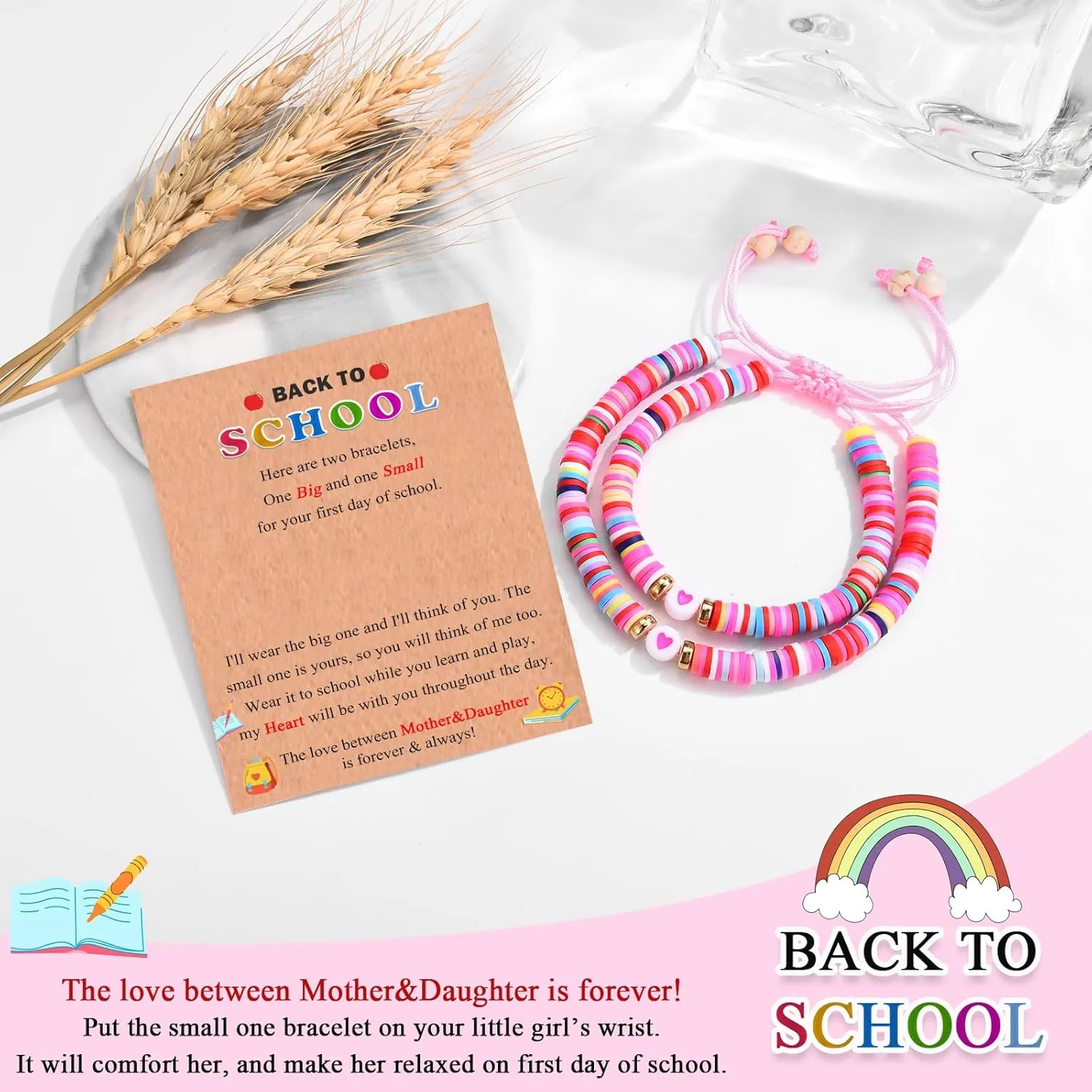 Back to School/First Day of School Bracelet Gifts, First Day of Kindergarten Preschool First/Second Grade Bracelet Gifts, Colorful Adjustable Rope Bracelet for Girls