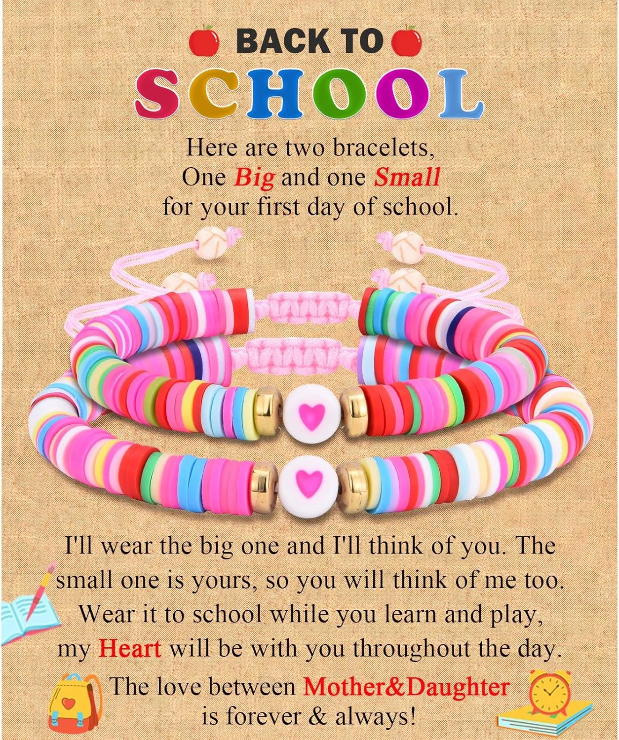 Back to School/First Day of School Bracelet Gifts, First Day of Kindergarten Preschool First/Second Grade Bracelet Gifts, Colorful Adjustable Rope Bracelet for Girls