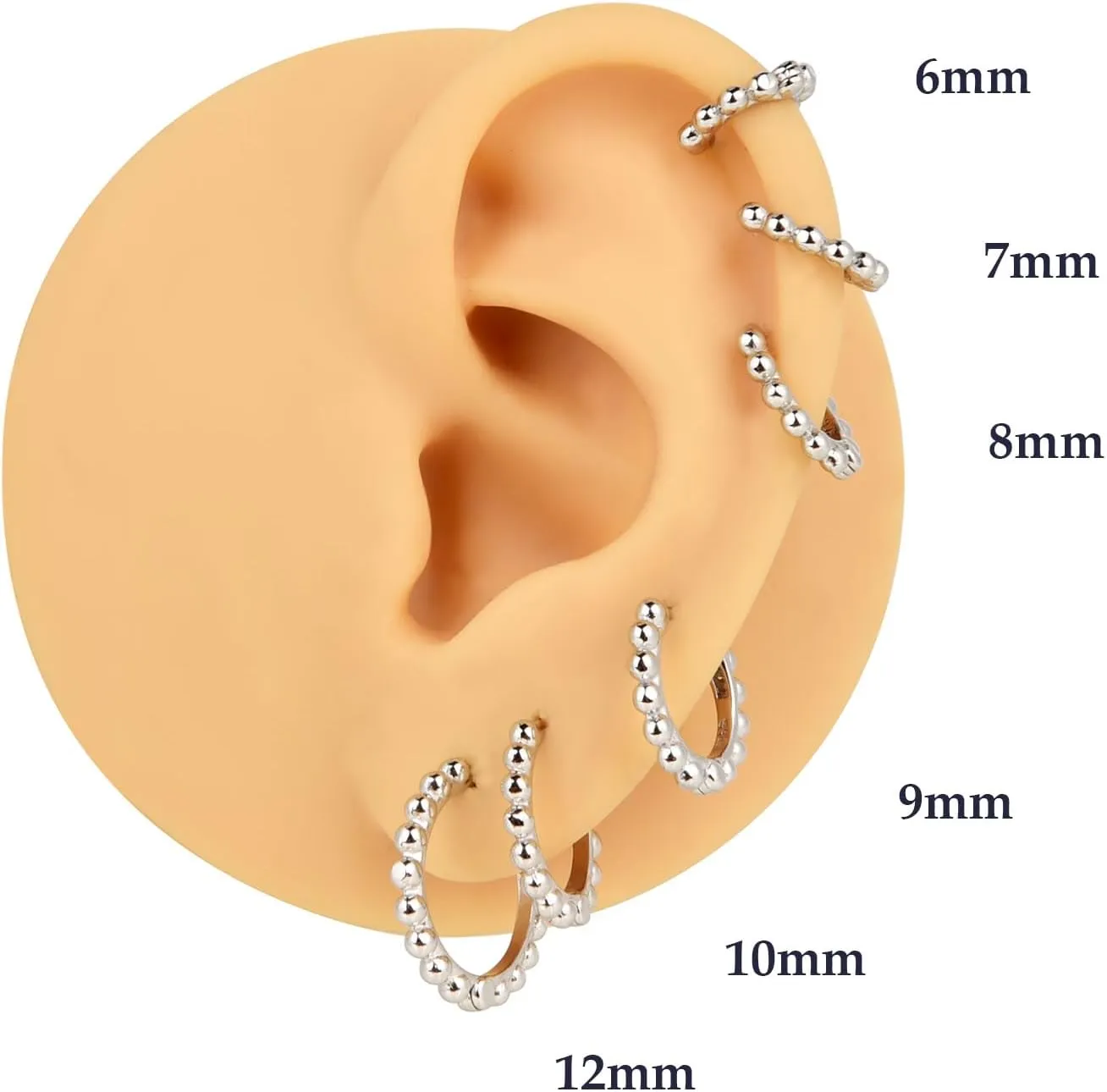 Ball Beaded Huggie Hoop Earrings 925 Sterling Silver Upper Ear Cartilage Helix Small Tiny Mini Sleeper Hoop Earrings