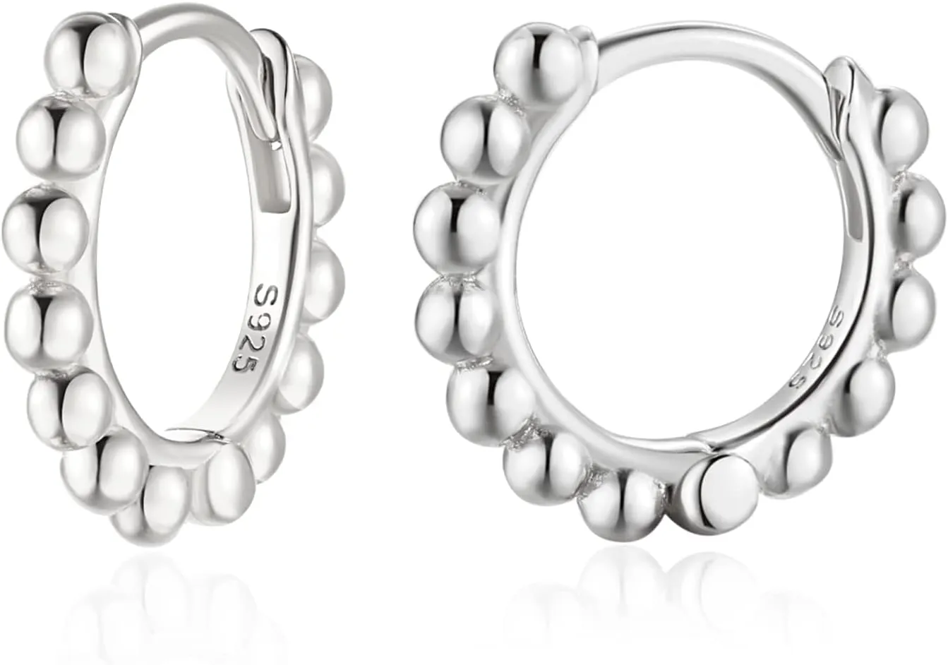 Ball Beaded Huggie Hoop Earrings 925 Sterling Silver Upper Ear Cartilage Helix Small Tiny Mini Sleeper Hoop Earrings