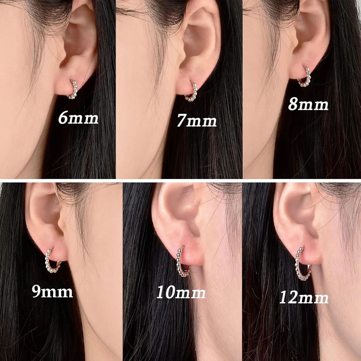 Ball Beaded Huggie Hoop Earrings 925 Sterling Silver Upper Ear Cartilage Helix Small Tiny Mini Sleeper Hoop Earrings