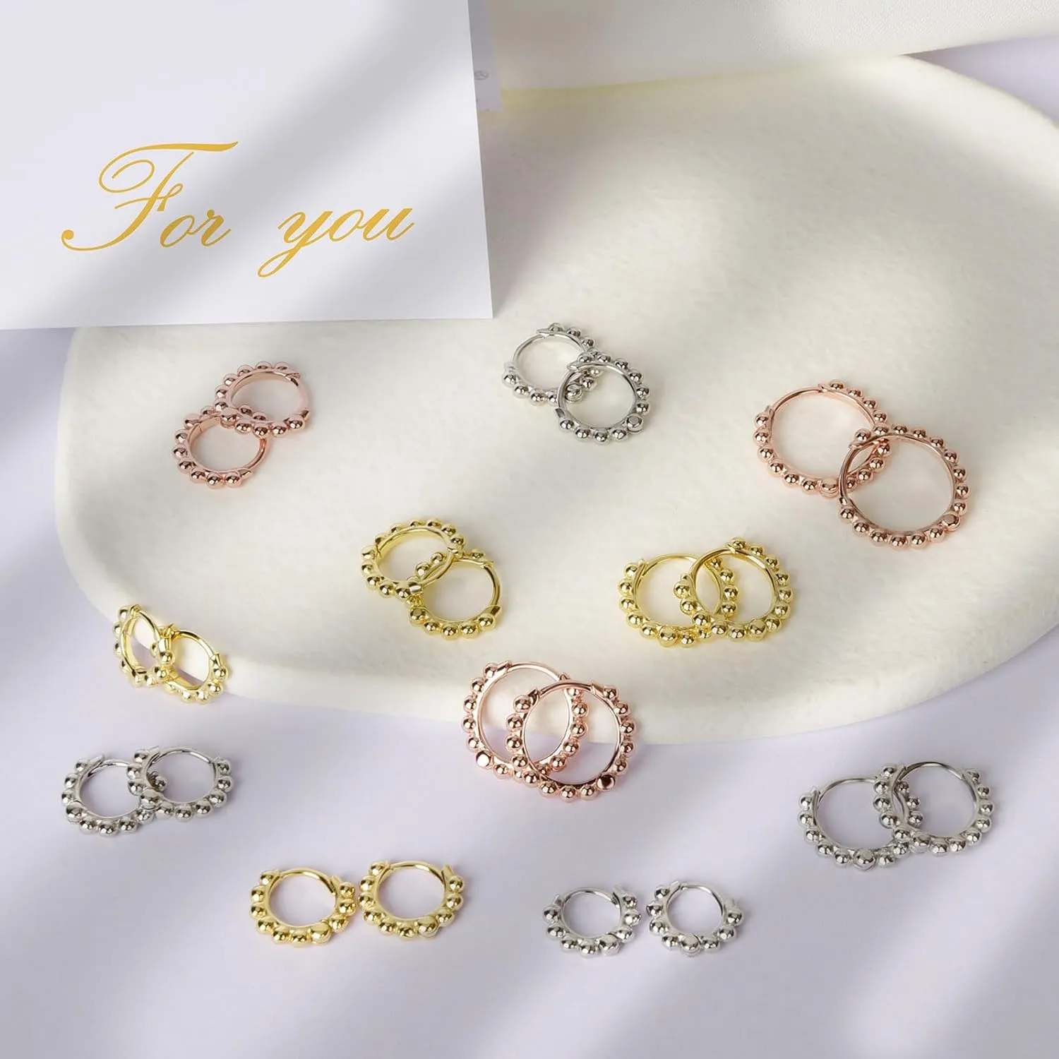 Ball Beaded Huggie Hoop Earrings 925 Sterling Silver Upper Ear Cartilage Helix Small Tiny Mini Sleeper Hoop Earrings