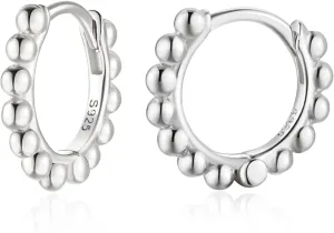 Ball Beaded Huggie Hoop Earrings 925 Sterling Silver Upper Ear Cartilage Helix Small Tiny Mini Sleeper Hoop Earrings