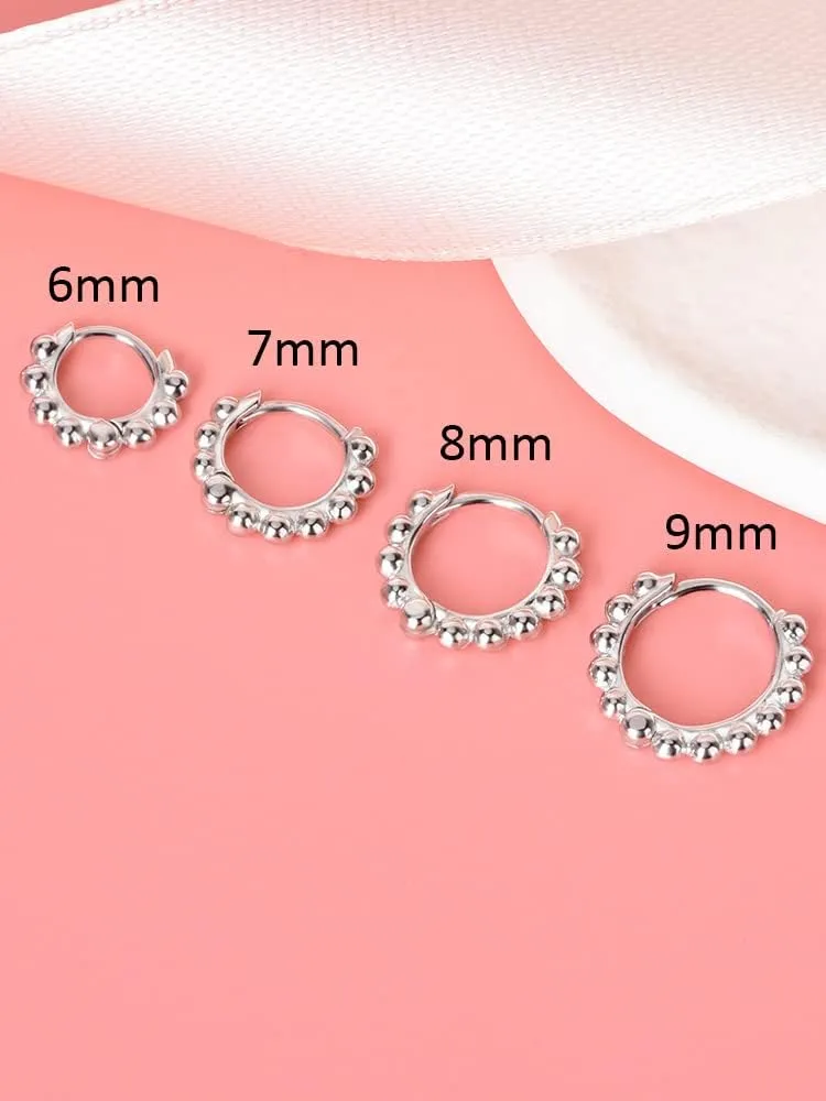 Ball Beaded Huggie Hoop Earrings Upper Ear Cartilage Helix 925 Sterling Silver Gold Small Tiny Mini 12mm 10mm 9mm 8mm 7mm 6mm Hoop Earrings