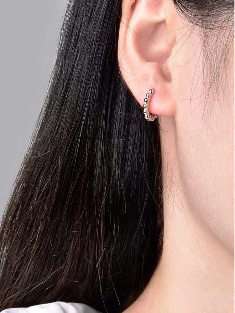 Ball Beaded Huggie Hoop Earrings Upper Ear Cartilage Helix 925 Sterling Silver Gold Small Tiny Mini 12mm 10mm 9mm 8mm 7mm 6mm Hoop Earrings