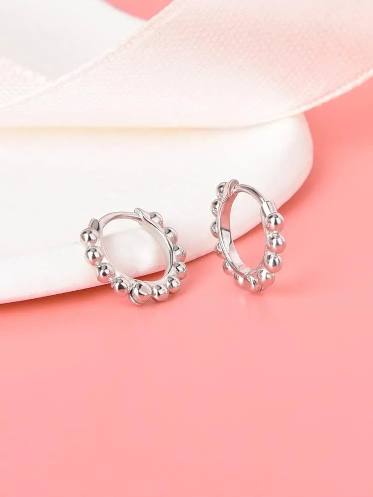 Ball Beaded Huggie Hoop Earrings Upper Ear Cartilage Helix 925 Sterling Silver Gold Small Tiny Mini 12mm 10mm 9mm 8mm 7mm 6mm Hoop Earrings