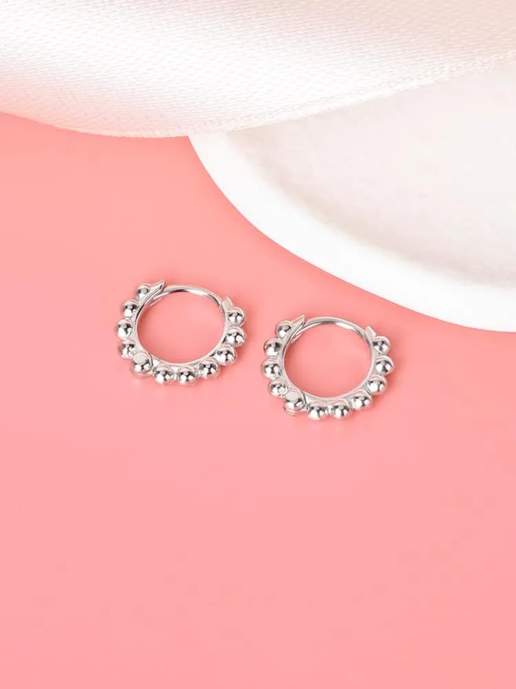 Ball Beaded Huggie Hoop Earrings Upper Ear Cartilage Helix 925 Sterling Silver Gold Small Tiny Mini 12mm 10mm 9mm 8mm 7mm 6mm Hoop Earrings