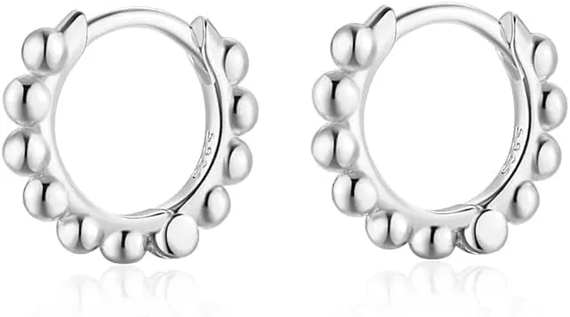 Ball Beaded Huggie Hoop Earrings Upper Ear Cartilage Helix 925 Sterling Silver Gold Small Tiny Mini 12mm 10mm 9mm 8mm 7mm 6mm Hoop Earrings