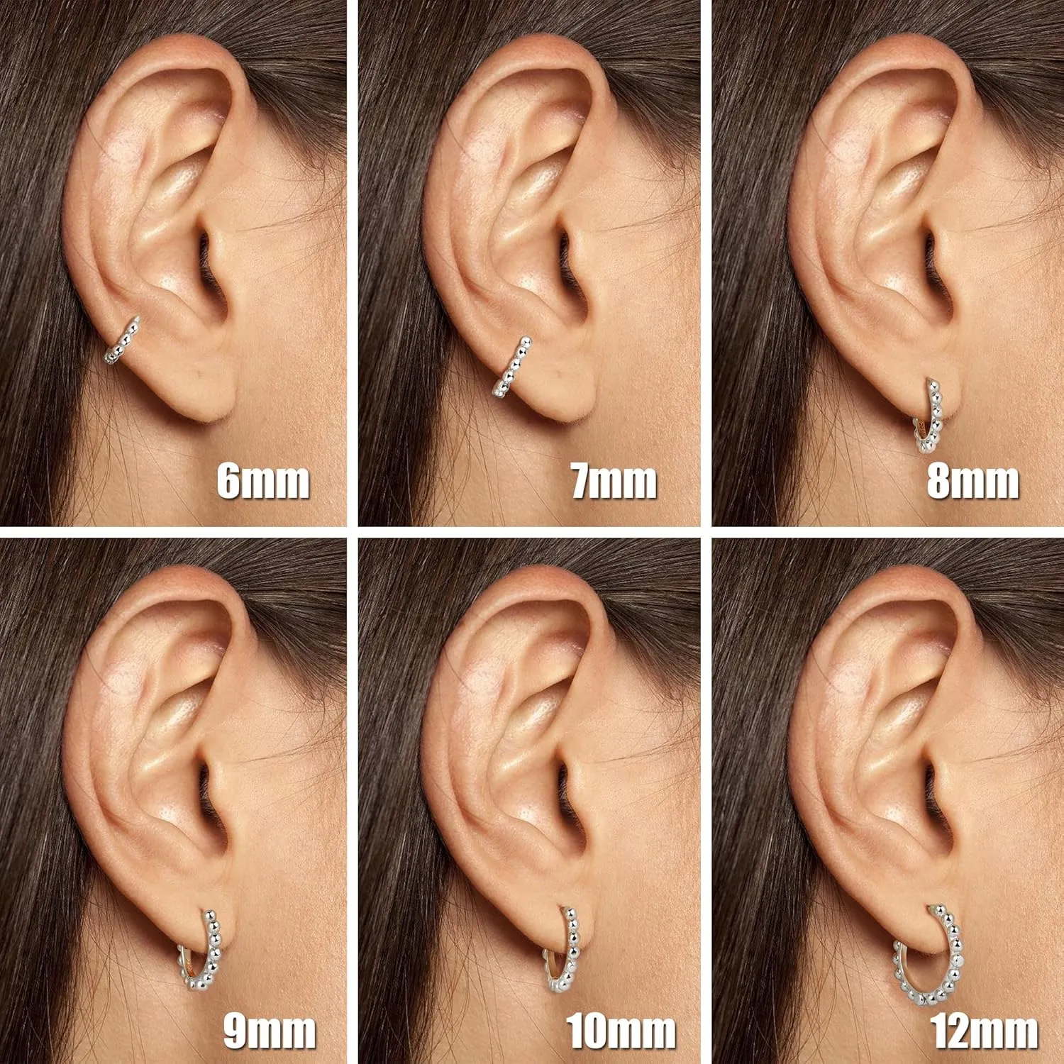 Ball Beaded Huggie Hoop Earrings Upper Ear Cartilage Helix 925 Sterling Silver Gold Small Tiny Mini 12mm 10mm 9mm 8mm 7mm 6mm Hoop Earrings