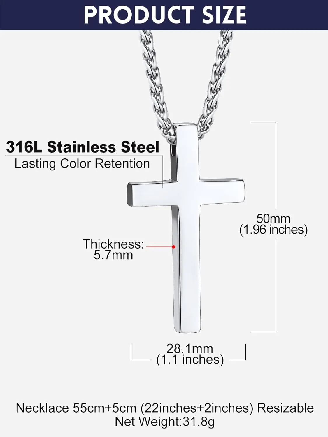 Bandmax Mens Cross Necklace Stainless Steel/Black Nail Cross Pendant Celtic Cross Necklaces Christian Crucifix Necklace Chain for Men Women