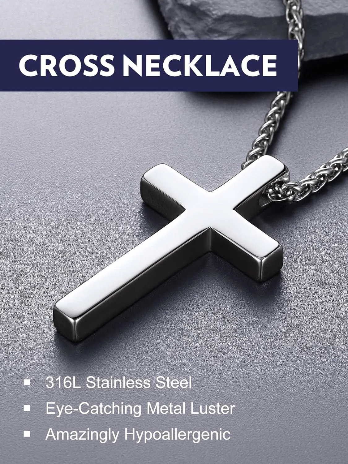 Bandmax Mens Cross Necklace Stainless Steel/Black Nail Cross Pendant Celtic Cross Necklaces Christian Crucifix Necklace Chain for Men Women