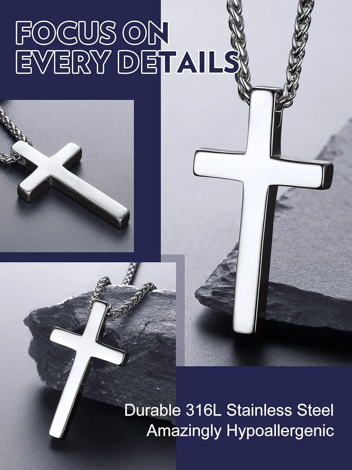 Bandmax Mens Cross Necklace Stainless Steel/Black Nail Cross Pendant Celtic Cross Necklaces Christian Crucifix Necklace Chain for Men Women